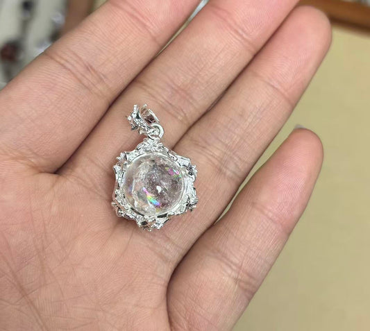 Clear Quartz with Rainbow Flash Pendent